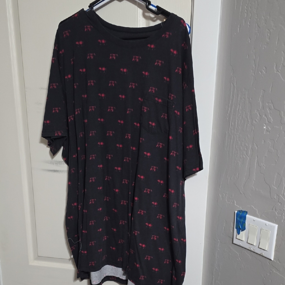 Black T-Shirt with Red Plaid BEAR Pattern